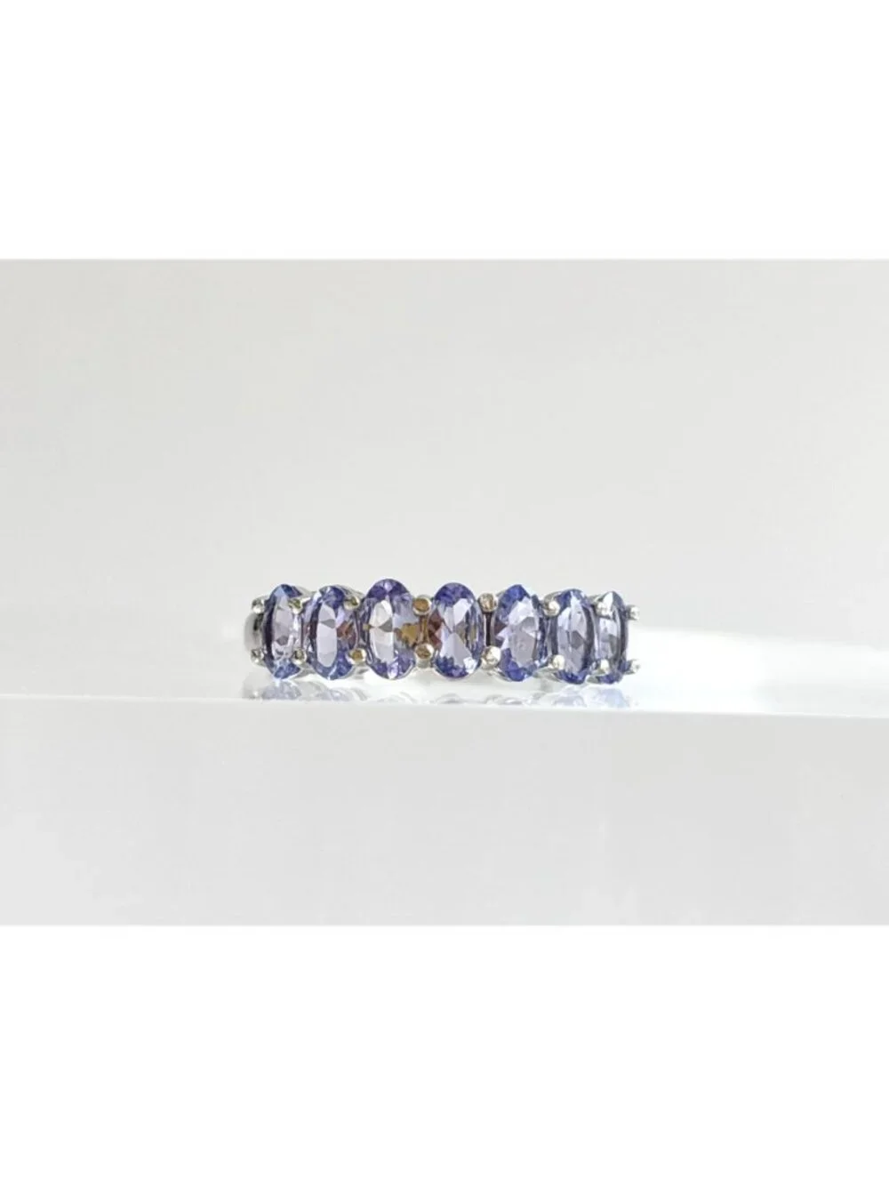 Tanzanite Gemstone Oval Cut Row Set Sterling Silver 925 Vintage Ring - sz 10